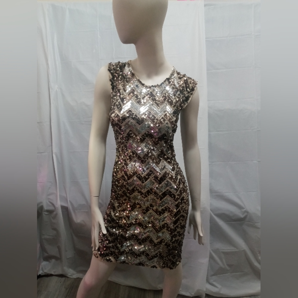 SD Collection Gold and Silver Sequin Bodycon Midi Dress